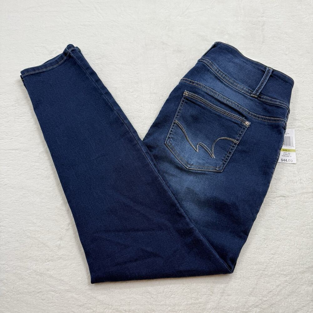 Wallflower Womens Blue Dark Wash Sassy High Rise Skinny Jeans Junior Size 17/33